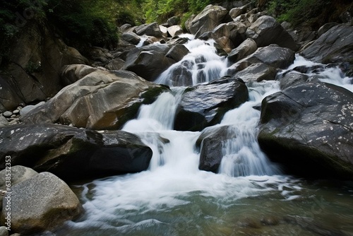 Waterfall cascades in Himalayan mountains of Himachal Pradesh, India. Generative AI