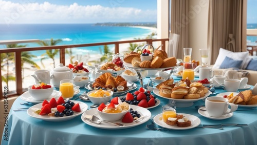 "Ocean-View Indulgence: Experience a Luxurious Resort Breakfast Overlooking the Azure Waters"