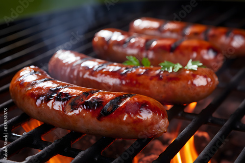 Grilled sausage in the grill image. Smoky grilled sausages