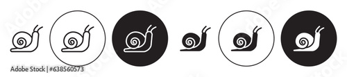 Snail vector icon set. cute snail with shell symbol. simple slow slug sign. gastropods icon in black color.