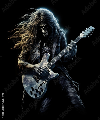 skeleton playing rock music with a electric guitar. good for metal bands album covers and promotional material. 