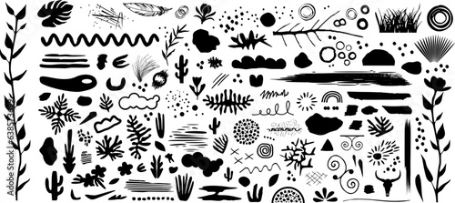 Abstrakte handgezeichnete Vektor Elemente - Floral, geometrisch - Pflanzen, Flüssigkeit 