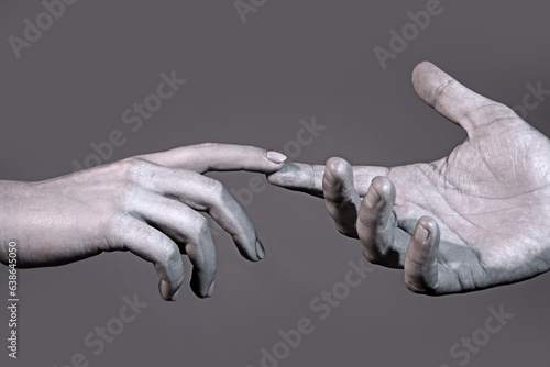 Reaching touching hands. Reach hand. Hopeful concept. Two hands trying to touch. Adam sign. Human relation, togetherness. Hands of man and woman reaching to each other. Hand try to touch.