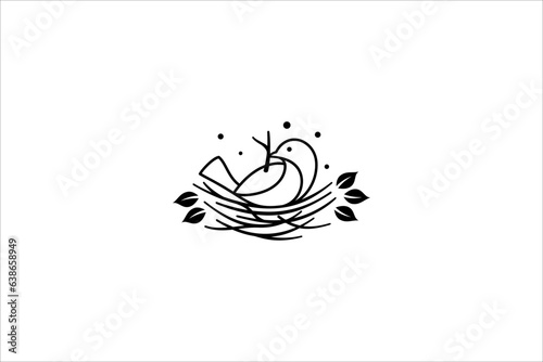 bird icon logo line illustration building bird's nest