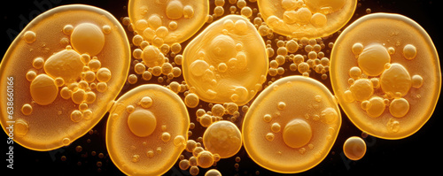 A macro image of Saccharomyces cerevisiae displays an ovalshaped yeast cell which exhibits a brownishgold hue. Its surface is marked by small punctations and the