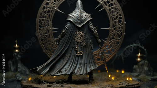 From the back Necrolytes sinister presence is undeniable. He stands tall and proud shrouded by a long pitchblack cloak with menacing spikes adorning its edges. His scythe