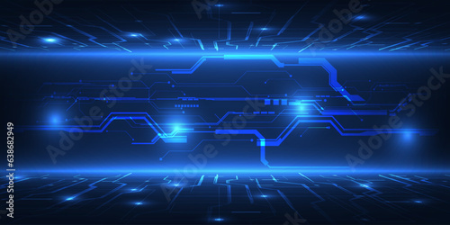 Vector illustration of Abstract blue digital hi tech background with glowing horizontal line and digital element circuit pattern.Digital communication innovation and technology concept.