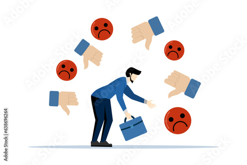 concept of response to negative feedback, rating of unfavorable or bad customer review, complaint handling, business problem, satisfaction or anger opinion, businessman response to negative feedback.