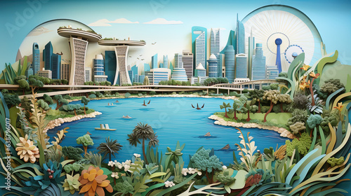 Singapore cityscape paper art generative ai