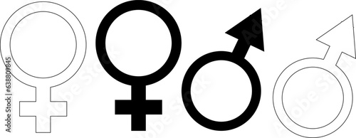 Woman and man symbols - Venus and Mars signs. Gender symbols. Vector illustration isolated.