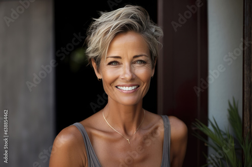 AI generated image of tanned happy attractive female