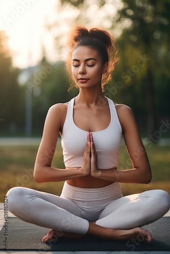 shot of a young woman meditating with her yoga mat outdoors