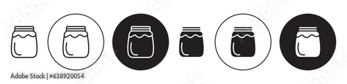 Jam glass vector Icon set. simple homemade pickle jar pot symbol in black color. 