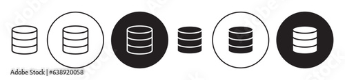 Database vector icon set. server business sign. cylinder datacenter storage symbol in black color.