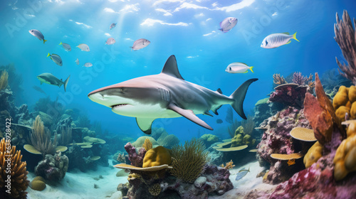 Caribbean reef shark and coral reef