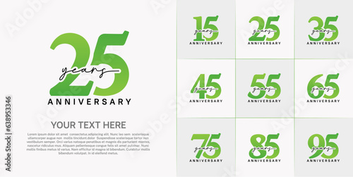set of anniversary logo with green number and black handwriting text can be use for celebration