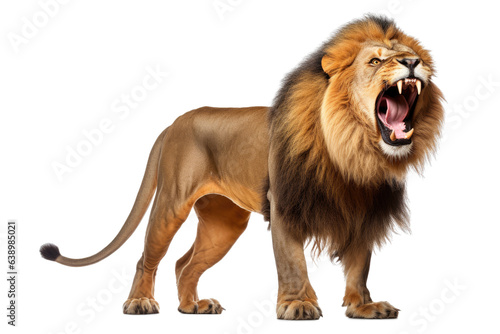 Portrait of Africa lion leo that looking at camera isolated on clean png background, King hunter in the savanna, wildlife concept