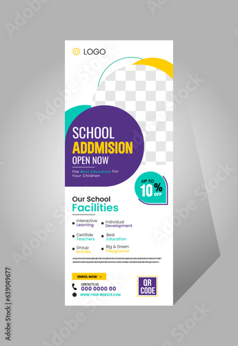 Back to school admission study college education kids promotion banner rollup dl flyer rack card template design.