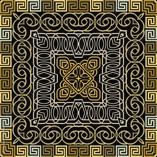 Elegant Greek geometric seamless pattern with square frames, borders, greek key, meanders. Colorful greek vector background. Beautiful tribal ethnic style ornaments. Repeat backdrop. Endless texture