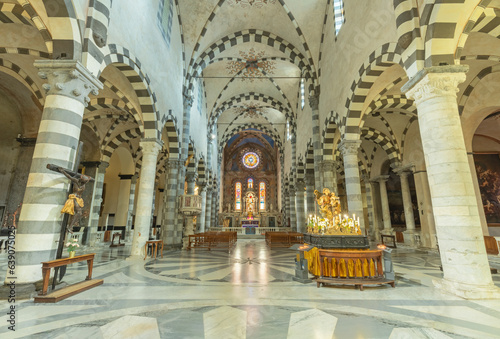 GENOVA, ITALY - MARCH 8, 2023: The nave of church Chiesa di Nostra Signora del Carmine e Sant'Agnese.