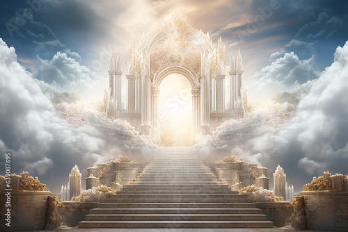 Generative AI Image of Stairway Leading to Heaven Luxury Gate with Bright Light in Sky