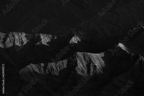 A panoramic landscape of light and shadows falling on mountains as fine art