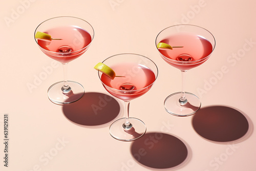 cosmopolitan cocktails on a pastel pink background with shadow