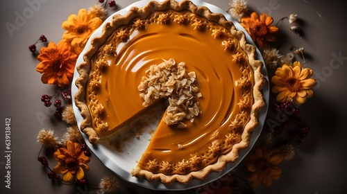 Top view of traditional pumpkin pie, AI generative
