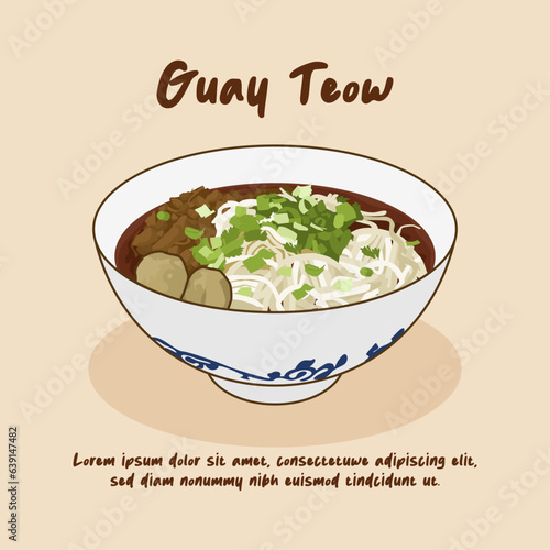 Hand drawn Thailand traditional food Guay Teow illustration