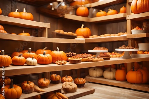 a cozy heated great kitchen inward parts with racks filled with pumpkin get-up-and-go treats and warm collect time colors. Creative resource, AI Generated