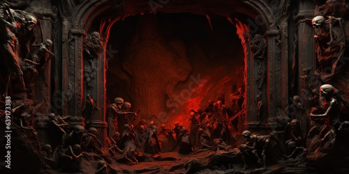 hell gate look scary with flame fire and smoke, Generative Ai