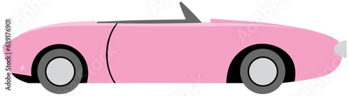 Cute Pink Convertible Car in a Simple Minimal and Retro Style