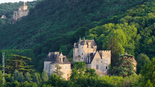 Vue rapprochée d'un château isolé sur une colline, en Dordogne