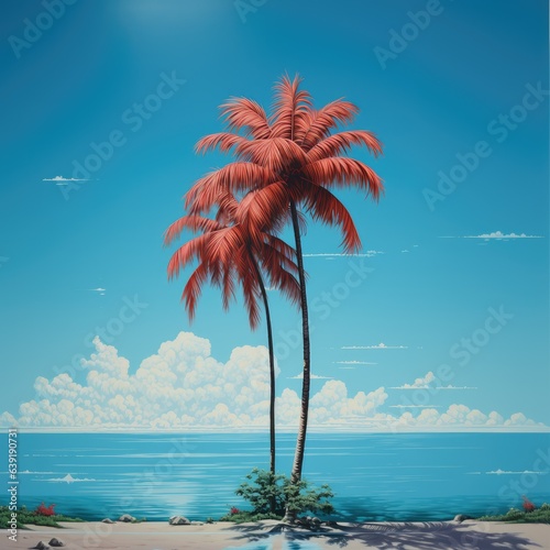 palm trees on the beach blue sky retro vintage style 