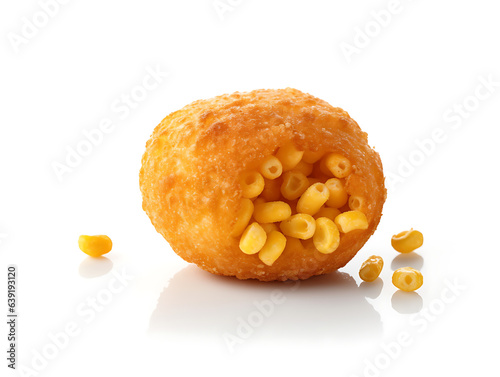 One tasty cheesy corn puff isolated on white Ai Generative