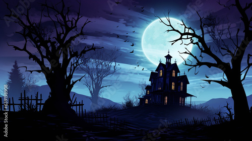 Eerie Haunted House Silhouette under the Moonlight