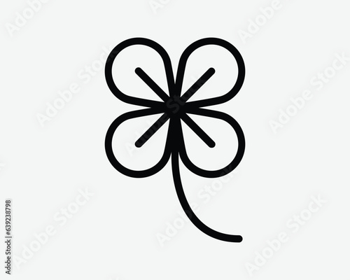 Four Leaf Clover Line Icon 4 Leaves Plant Nature Luck Lucky Flower Green Organic Ireland Irish St Patrick Day Black Line Outline Vector Sign Symbol