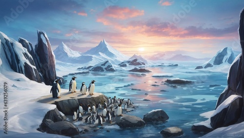 Penguin habitat iceberg in polar regions