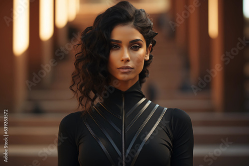 A beautiful young Indian lady in black dress. Generative AI