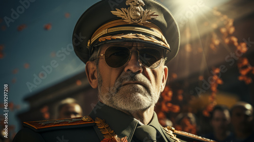 Strong dictator man facing the camera, military general, with military outfit, dictatorship or soviet union concept image