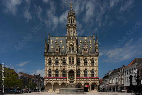 City Oudenaarde name in french Audenarde located in the province Oost-vlaanderen in Belgium. District Gent. Famous for tapestry production. View on the marketplace, district Scheldevallei. Unesco