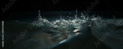 Dynamic water cover photo with banner space, dark with water rolling and waves crashing with black background, Hero image web banner with room for text
