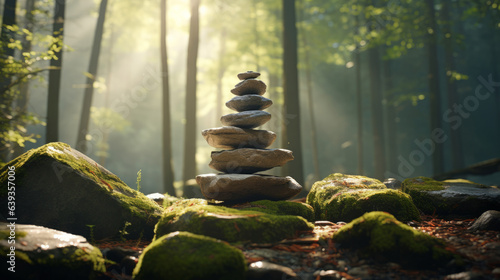 Stacked zen stones meditation and concentration. Wallpaper background with copy-space.