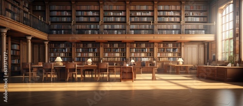Rendering of a private library interior in
