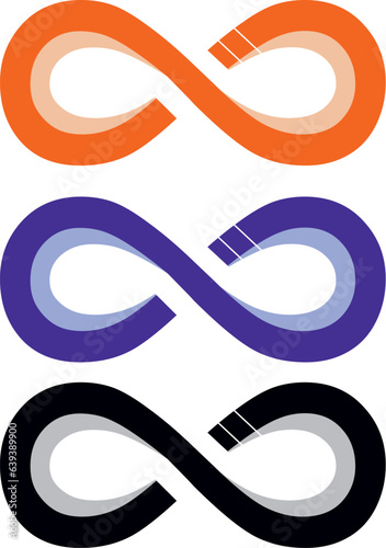 Three infinity symbols in different colors on white background