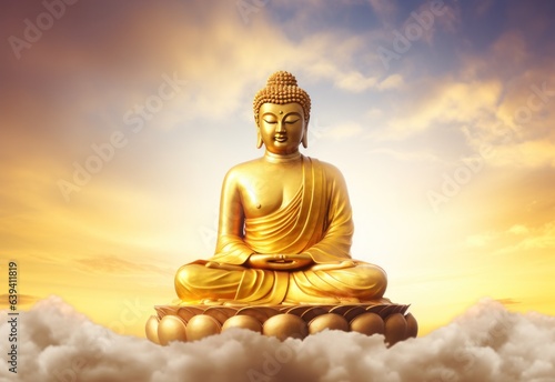 Gold buddha statue in the sky background