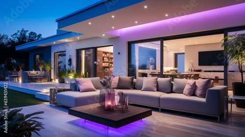 Bright LED lights illuminating a modern smart home 