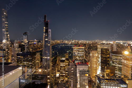A view of the lights of New York City from the Rockefeller Observatory, known as Top of the Rock.