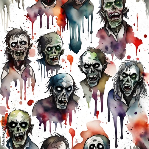 Scary zombies done in watercolor style suitable for Halloween. 