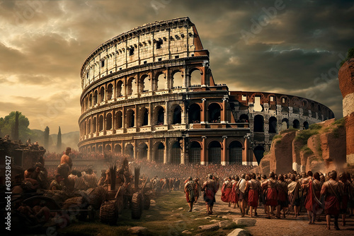 Painting of the Roman Colosseum in Rome in ancient times